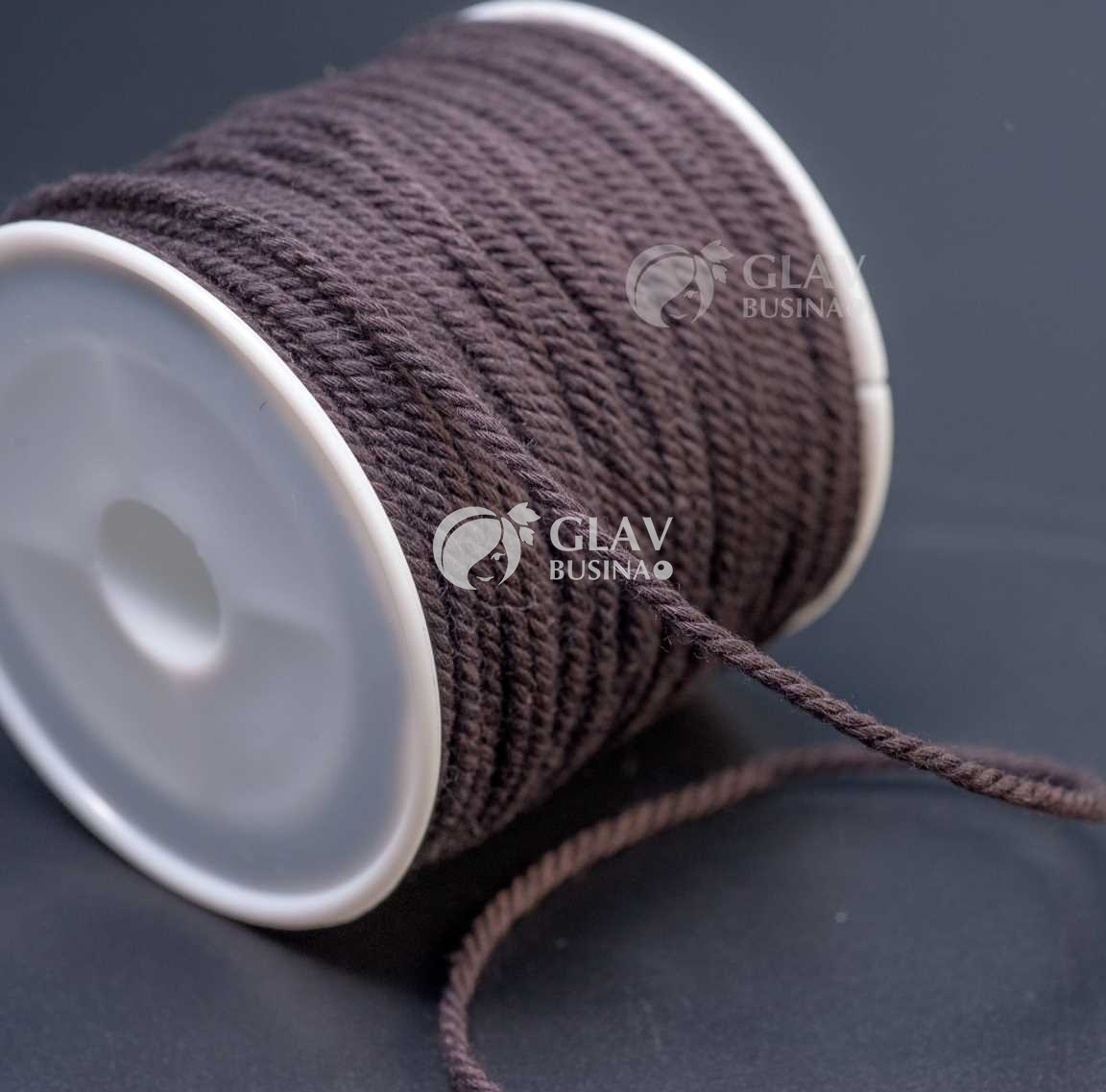 Полиэстровый шнур с текстурой хлопка на катушке, 1.2мм, цвет темно-коричневый, длина 20м.