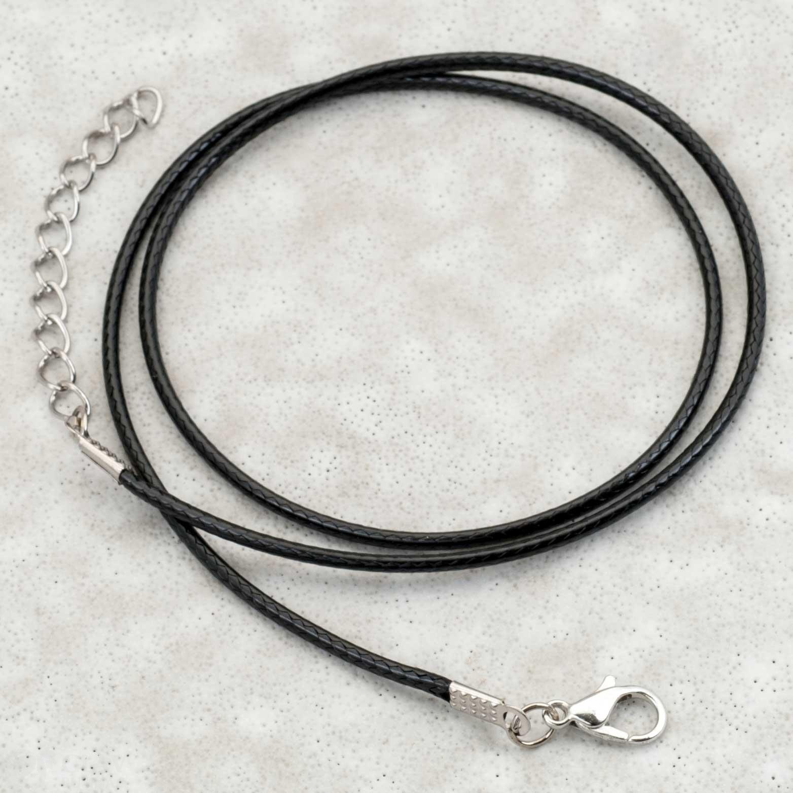 Основа кулона из полиэстрового вощеного шнура 2мм, длина 45см, цвет черный, с удлинительной цепочкой.