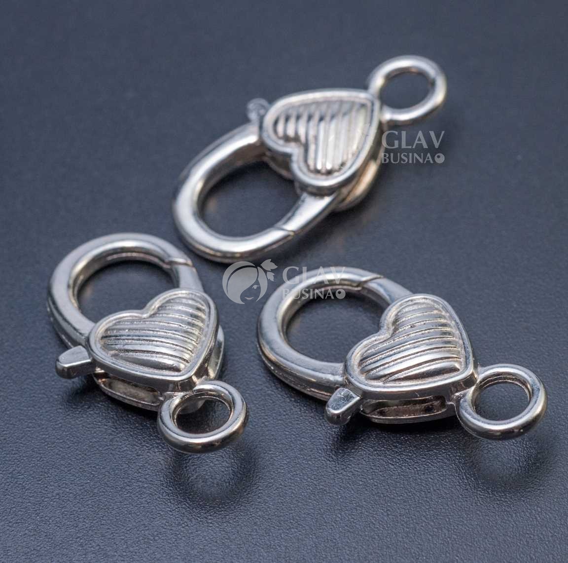 Карабин с сердечком в полосочку, р-р 27х15х6 мм, отв-е 4 мм, ювелирный сплав, цвет платина.