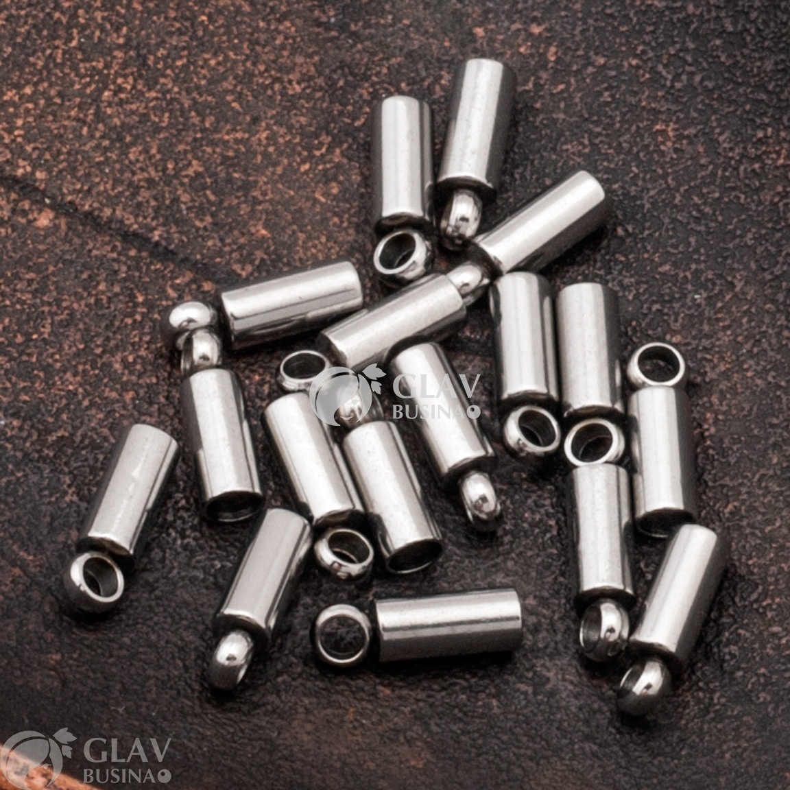 ОПТ (100 шт) Концевики цилиндрические точеные под шнур 1,9мм, материал - хирургическая сталь,р-р 8х2,4мм, отв 2мм.