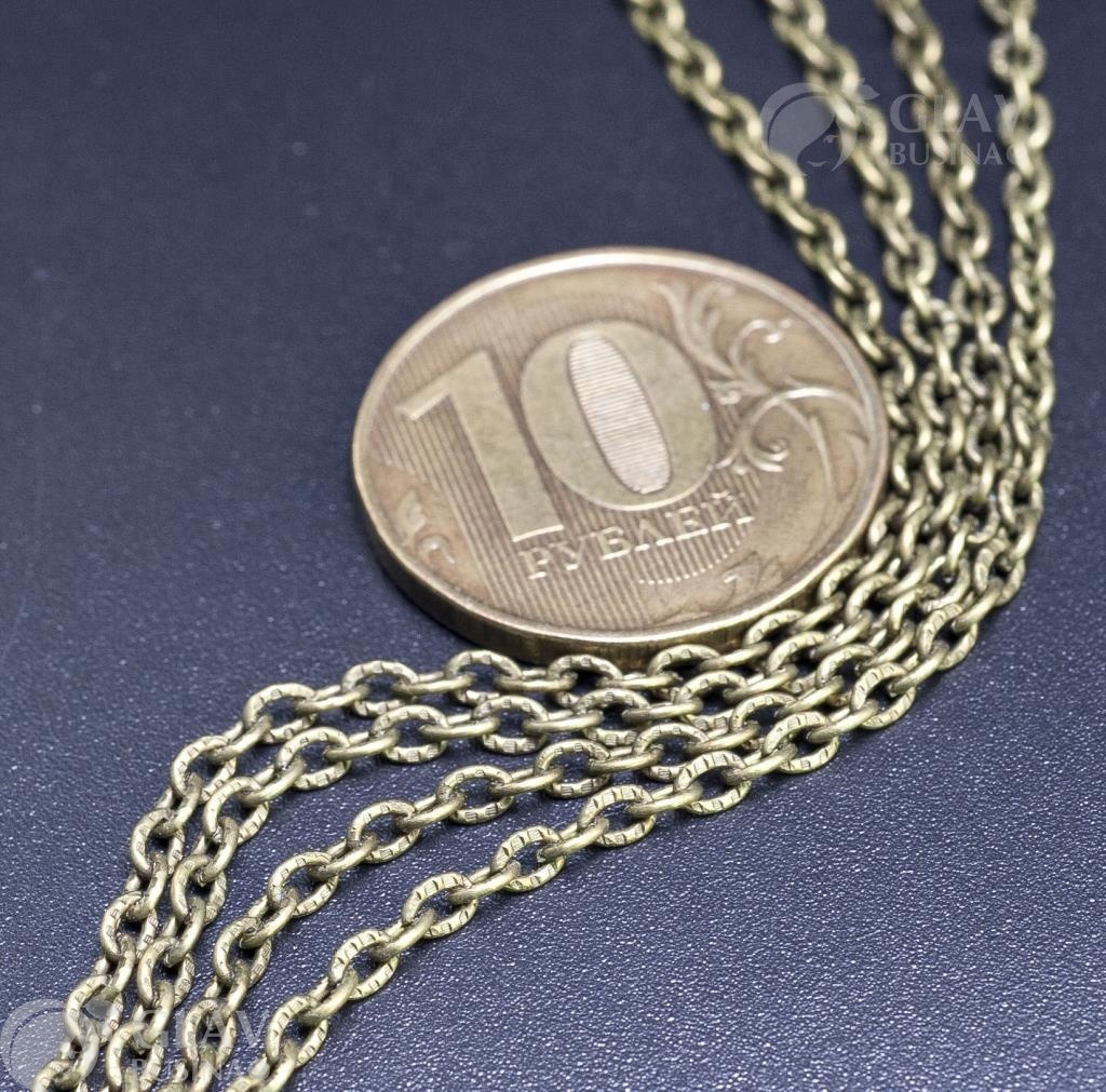 ОПТ (10 метров) Цепочка железная с насечками, якорное плетение, звено 3х2х0.5мм, цвет бронза.