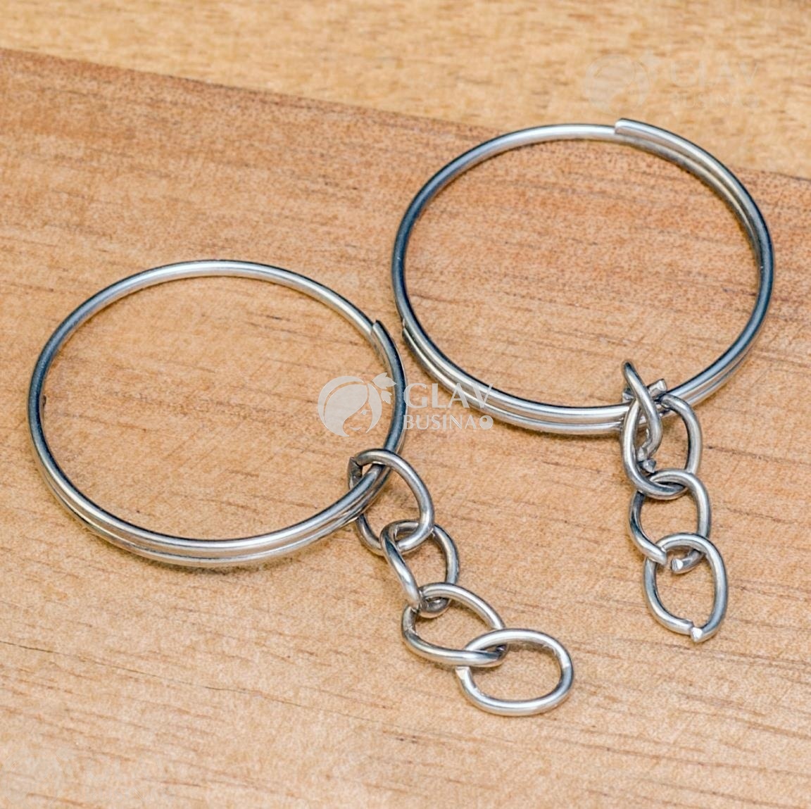 ОПТ (500 шт) Основа для брелка с цепочкой, цвет платина, размер кольца 20х1мм, цепочка 6х5х0.8мм.