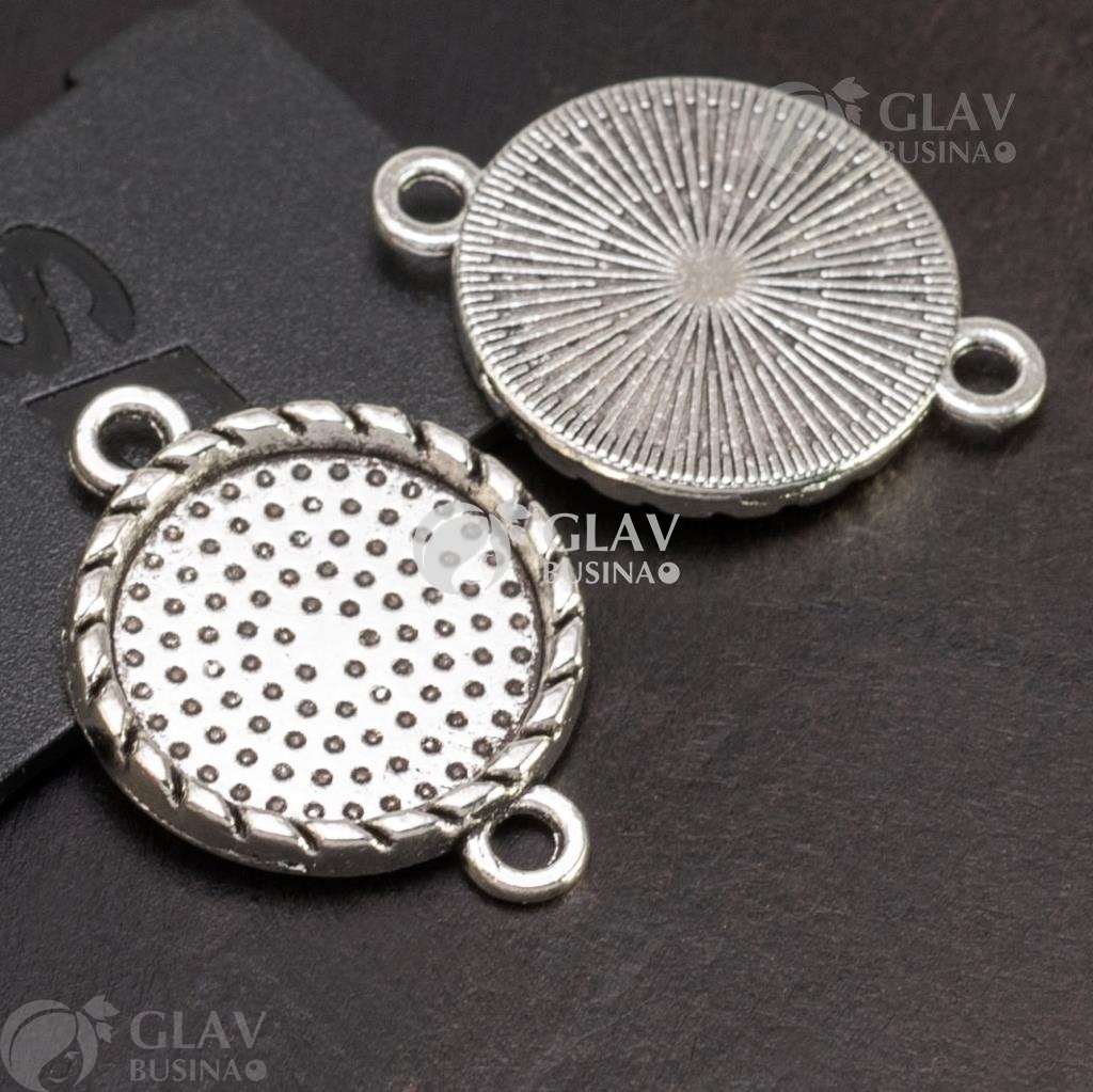 ОПТ (20 шт) Коннектор 1/1 с сеттингом 16мм, р-р 27х20х2.5мм, отв-я 2мм, сплав, цвет чернёное серебро.