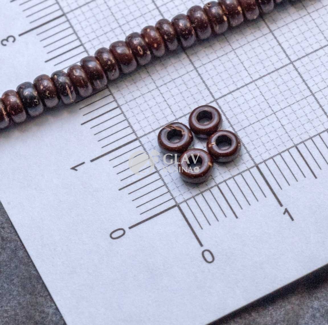 ОПТ (500 бусин) Бусины-хейши из оболочки кокосового ореха, цвет коричневый, р-р 4х2мм, отв-е 1,5мм.