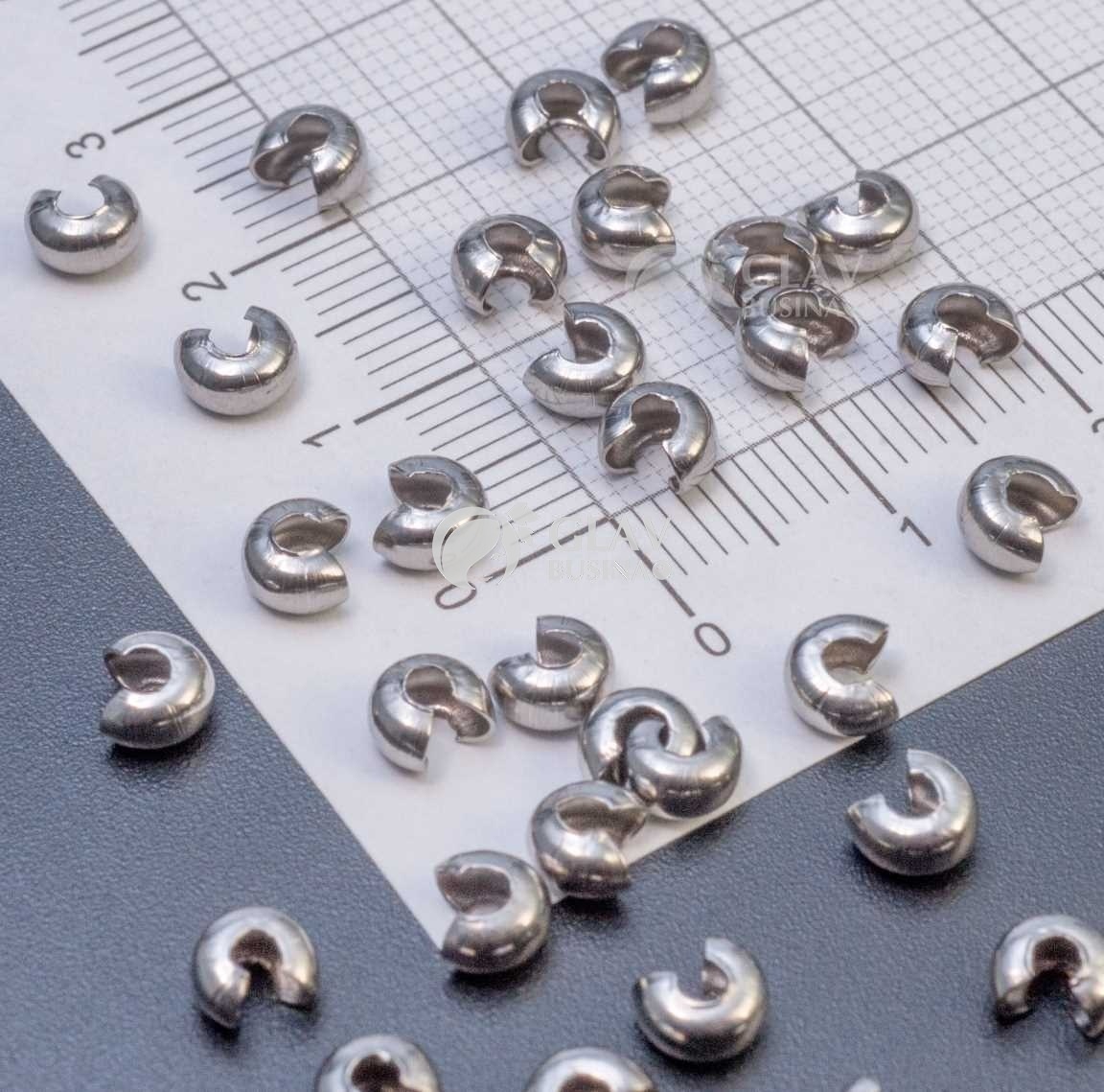 ОПТ (50 шт) Шапочки для кримпов из хирургической стали, под кримп до 2 мм, р-р 4.5х3 мм, цвет стальной.