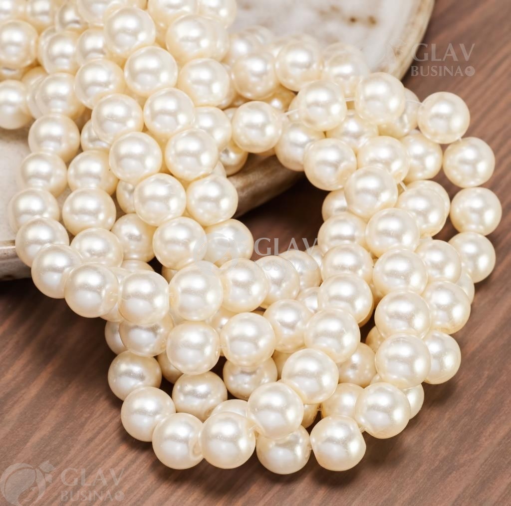 ОПТ (10 ниток) Низка 80 см / 90 бусин стеклянного жемчуга, р-р 10х9мм, отв-е 1мм, цвет crew.