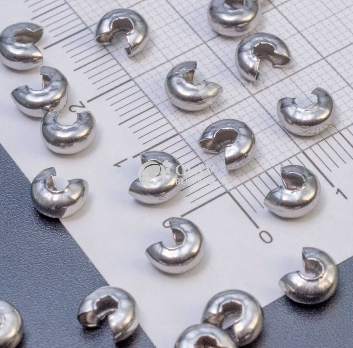 ОПТ (50 шт) Шапочки для кримпов из хирургической стали, под кримп до 2.5 мм, р-р 5х6 мм, цвет стальной.