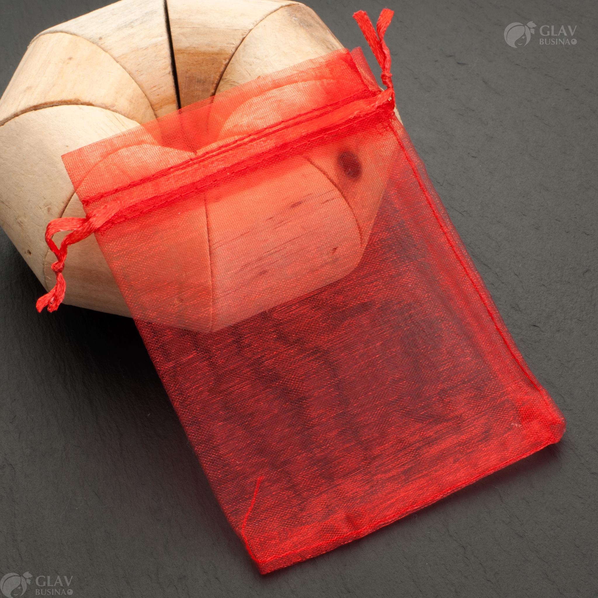 Красные органзовые мешочки с ленточками для подарков, размер 9х12 см.