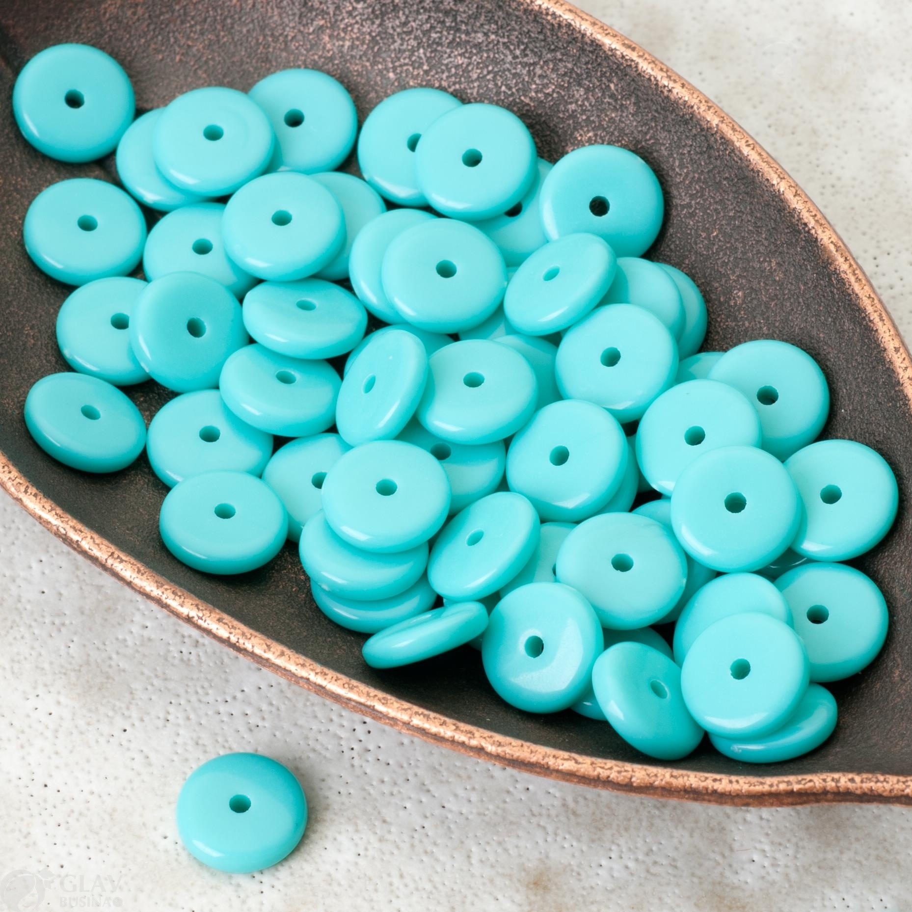 ОПТ (150 шт) Разделительные бусины-хейши, акриловые, р-р 10х3мм, отв-е 1.6мм, бирюзовые.