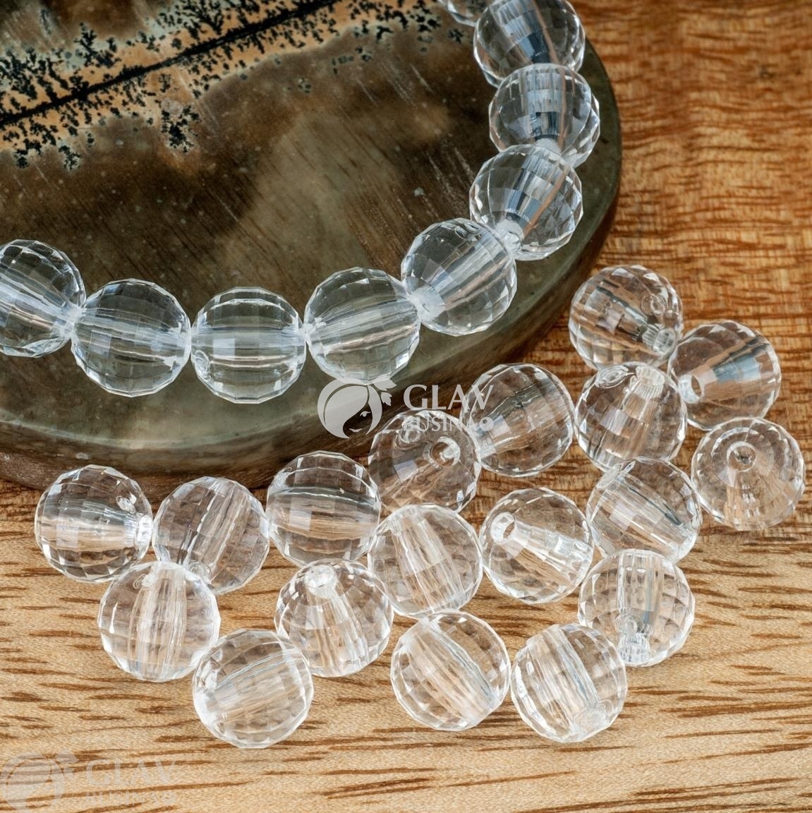 ОПТ (3000 бусин) Бусины акриловые прозрачные граненые шарики, 8мм, отв. 1,5мм.