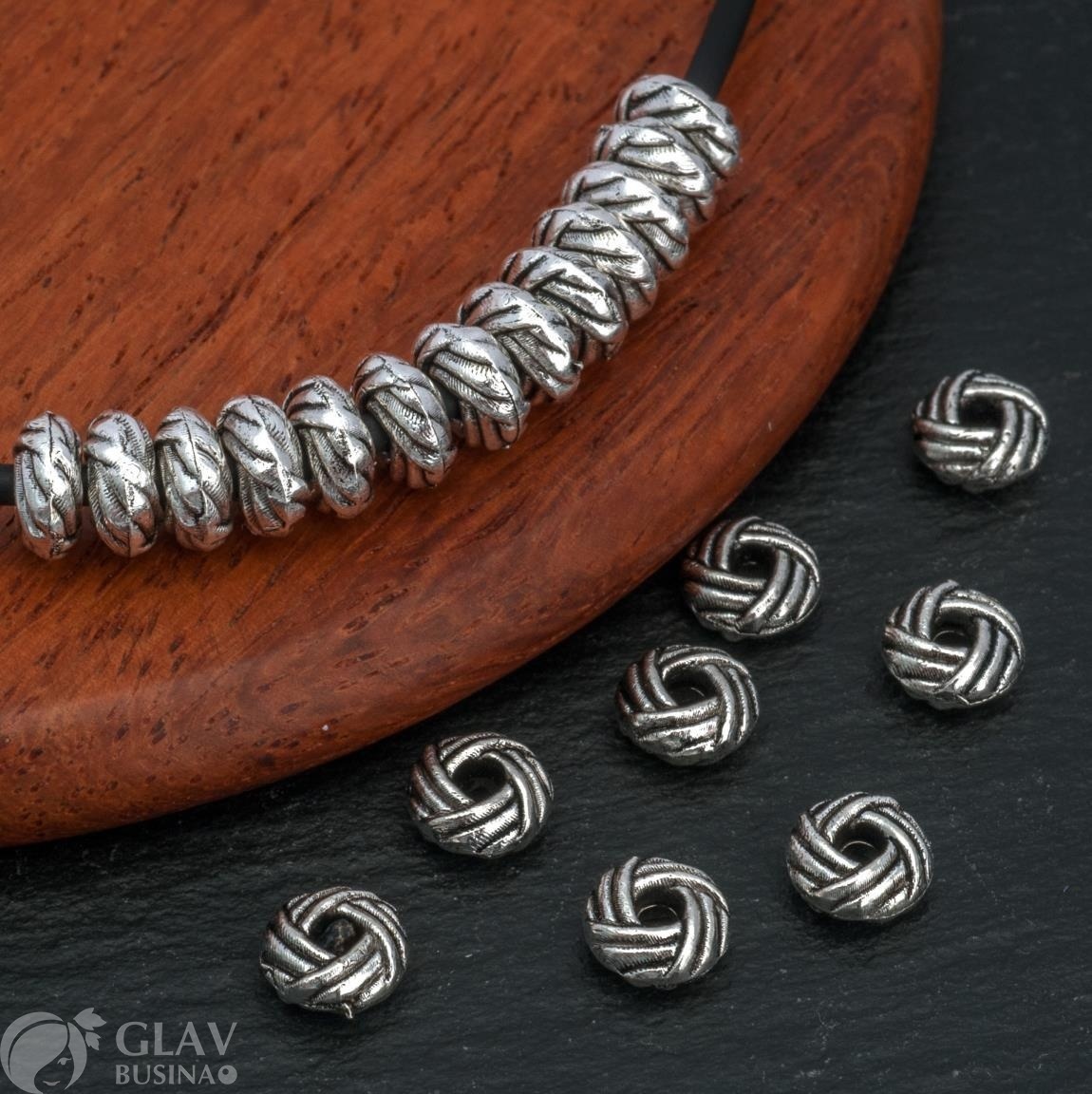 ОПТ (300 бусин) Бусины-спейсеры из бижутерного сплава, клубок, 6х2,5мм, отв. 1,8мм, цвет античное серебро.
