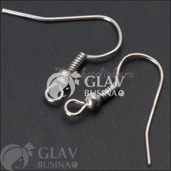 ОПТ (500 пар) Швензы-крючки железные с шариком и пружинкой, цвет платина, р-р 18х18х0.6мм.
