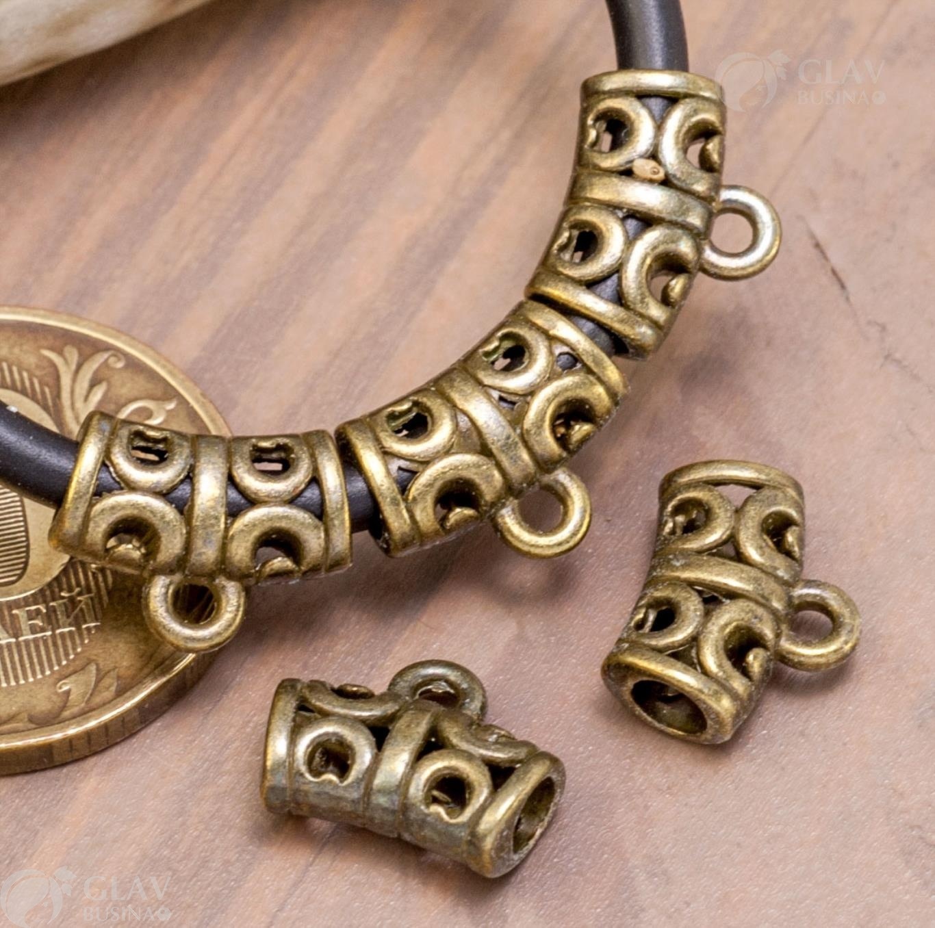 ОПТ (50 шт) Бейлы для шнуров до 3мм, р-р 12х10х6мм, отв-я 3.3 и 1.5 мм, сплав, цвет бронза.