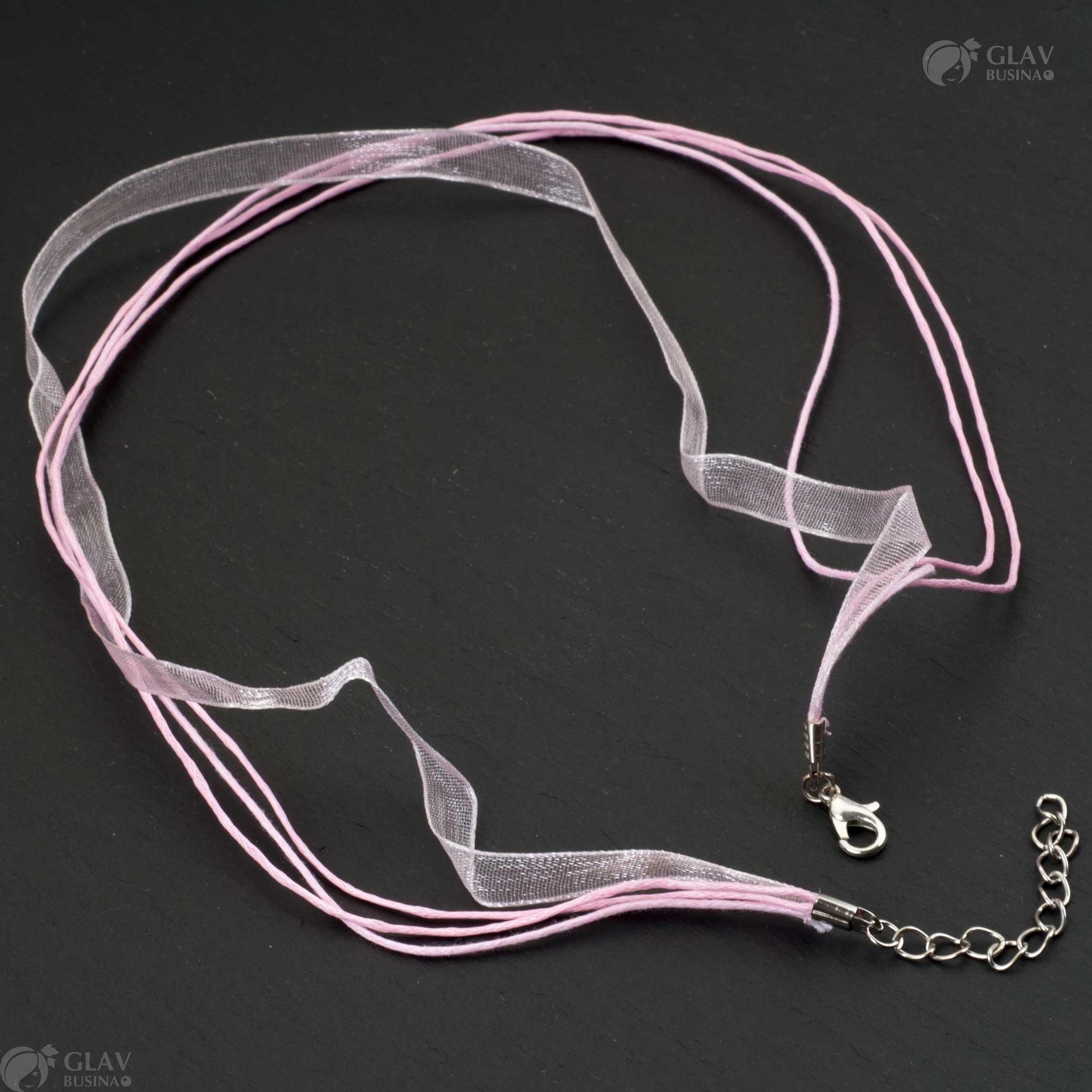 Основа колье из 3 вощеных шнуров и ленты, с замочком и удлинительной цепочкой, длина 45см,цвет розовый.