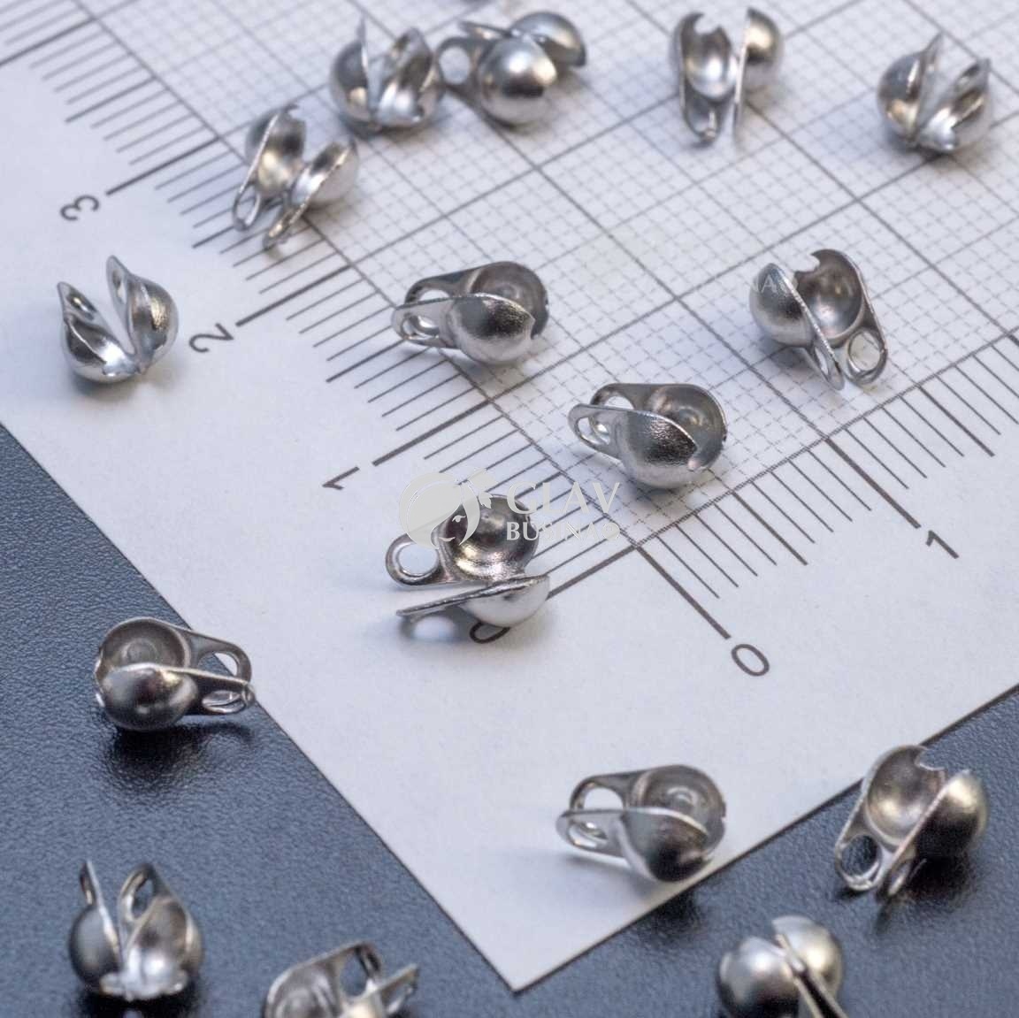 ОПТ (100 шт) Концевик-скуфейка под шарик 3.2 мм, хирургическая сталь, р-р 6х4 мм, отв-е 1.2 мм.