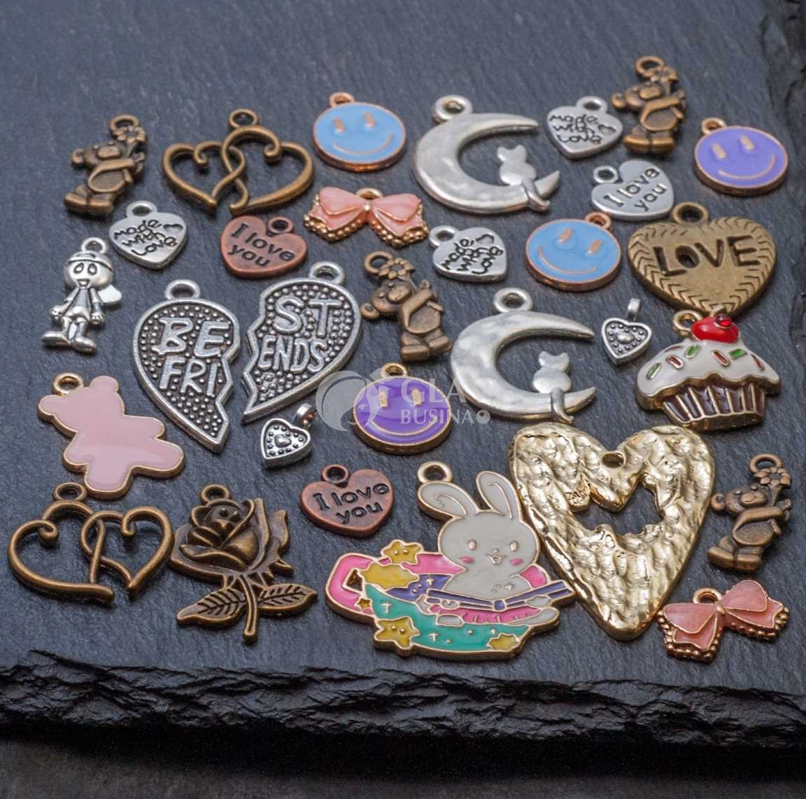 Микс 30 подвесок в тематике любовь и романтика. Бижутерный сплав.