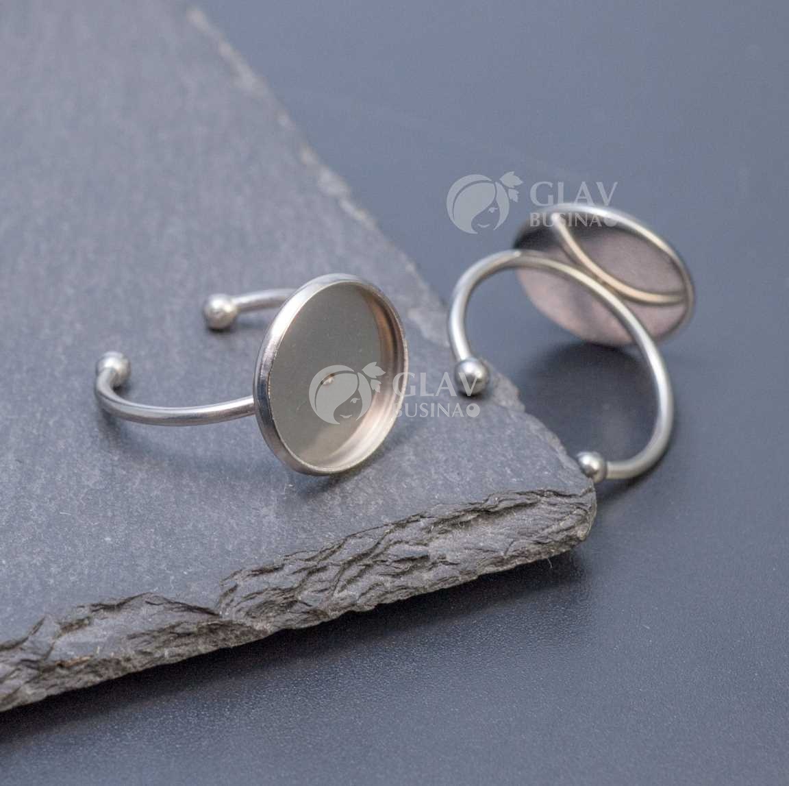 Основа кольца, универсальный размер, нержавеющая сталь, сеттинг 14 мм с бортиком.