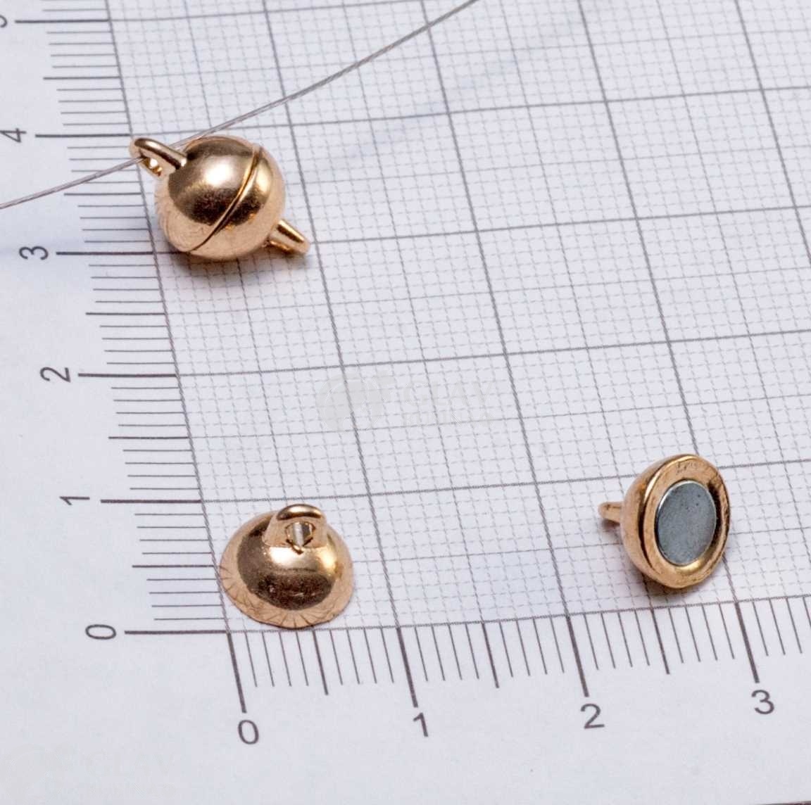 ОПТ (10 шт) Магнитный замок из бижутерного сплава в виде шара, цвет русское золото р-р 13х8мм, отв-я 1.2мм.