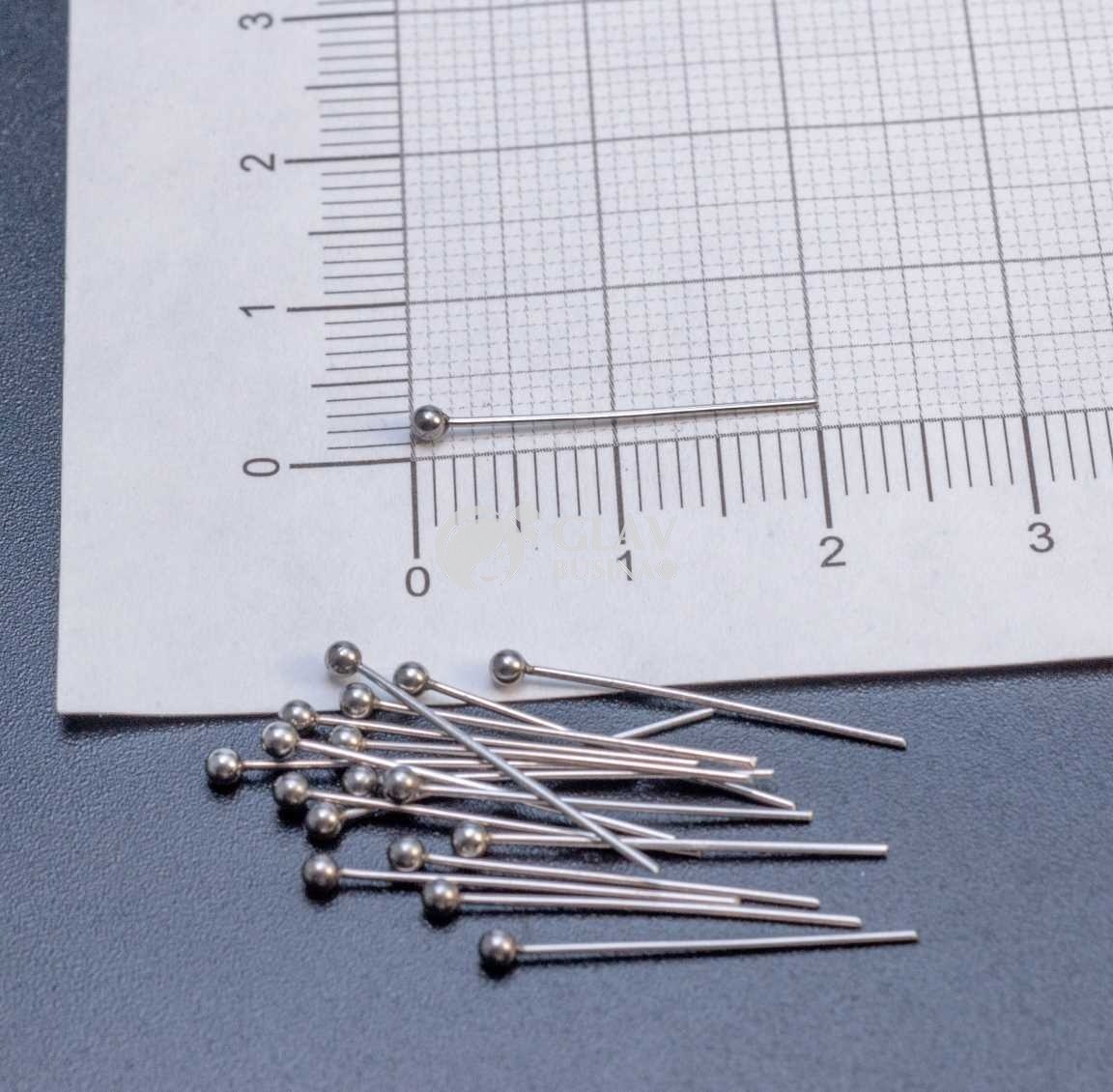 ОПТ (200 шт) Штифты из хирургической стали с шариком, р-р 20х0.5мм, диам. шарика 2мм.