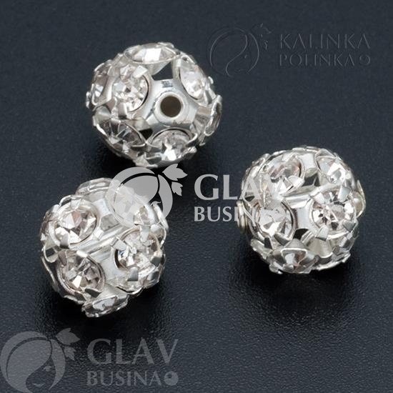 ОПТ (100 шт) Бусины с кристально чистыми хрустальными стразами, латунь, цвет серебро, диам. 10мм, отв-е 1.4мм.