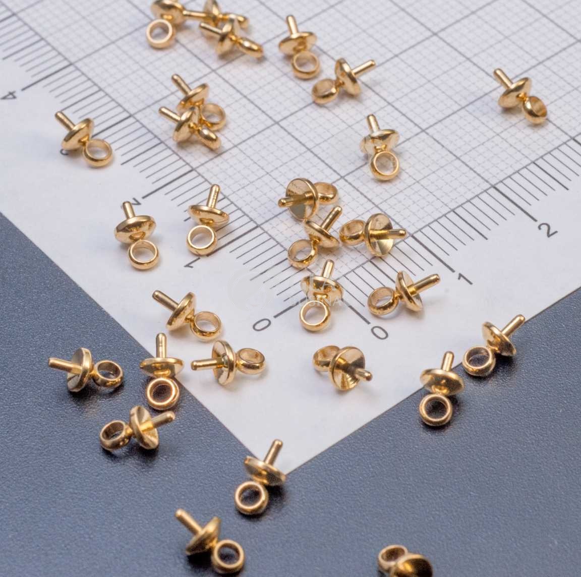 Держатели для кулонов штифтовые из хирургической стали, цвет покрытия золото, р-р 7х4х1мм, отв-е 2 мм.