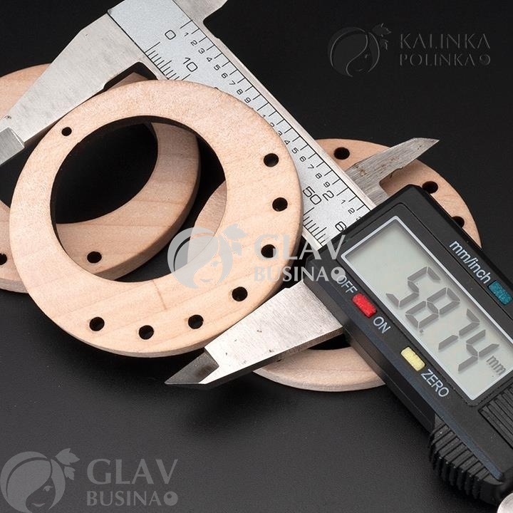 ОПТ (100 шт) Заготовка центрального элемента из бука 60х4.5мм, внутреннее отв-е 36мм, 7 отверстий для подвесов 3мм, 1 крепёжное 2мм.