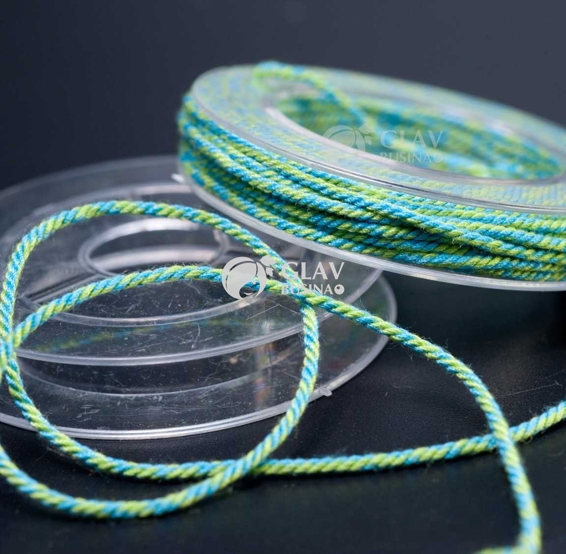 ОПТ (10 кат.) Полиэстровый шнур, текстура хлопка, 1мм, цвет салатовый и светло-бирюзовый, катушка 5м.