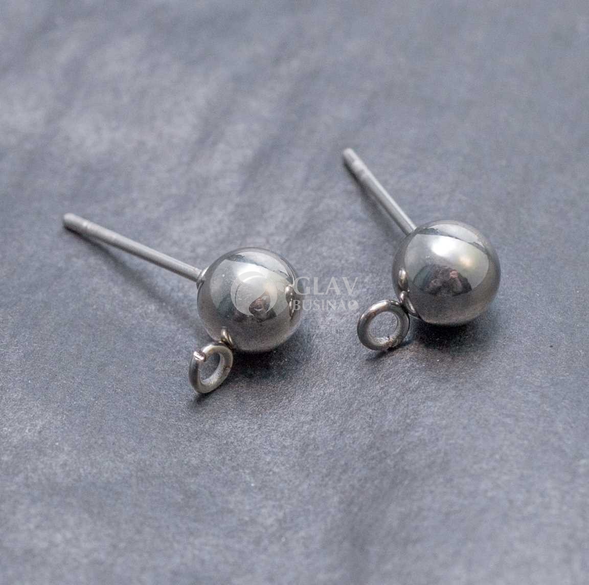 Пуссеты с шариком стальные, диам. 6мм,с гвоздиком 11х0.8мм и перпендикулярным разъемным колечком 1.5мм.