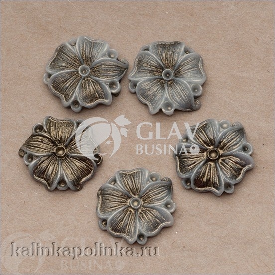 ОПТ (50 упак) Акриловый кабошон Цветок, цвет серый с бронзой, р-р 15х3мм, в упаковке 2шт.