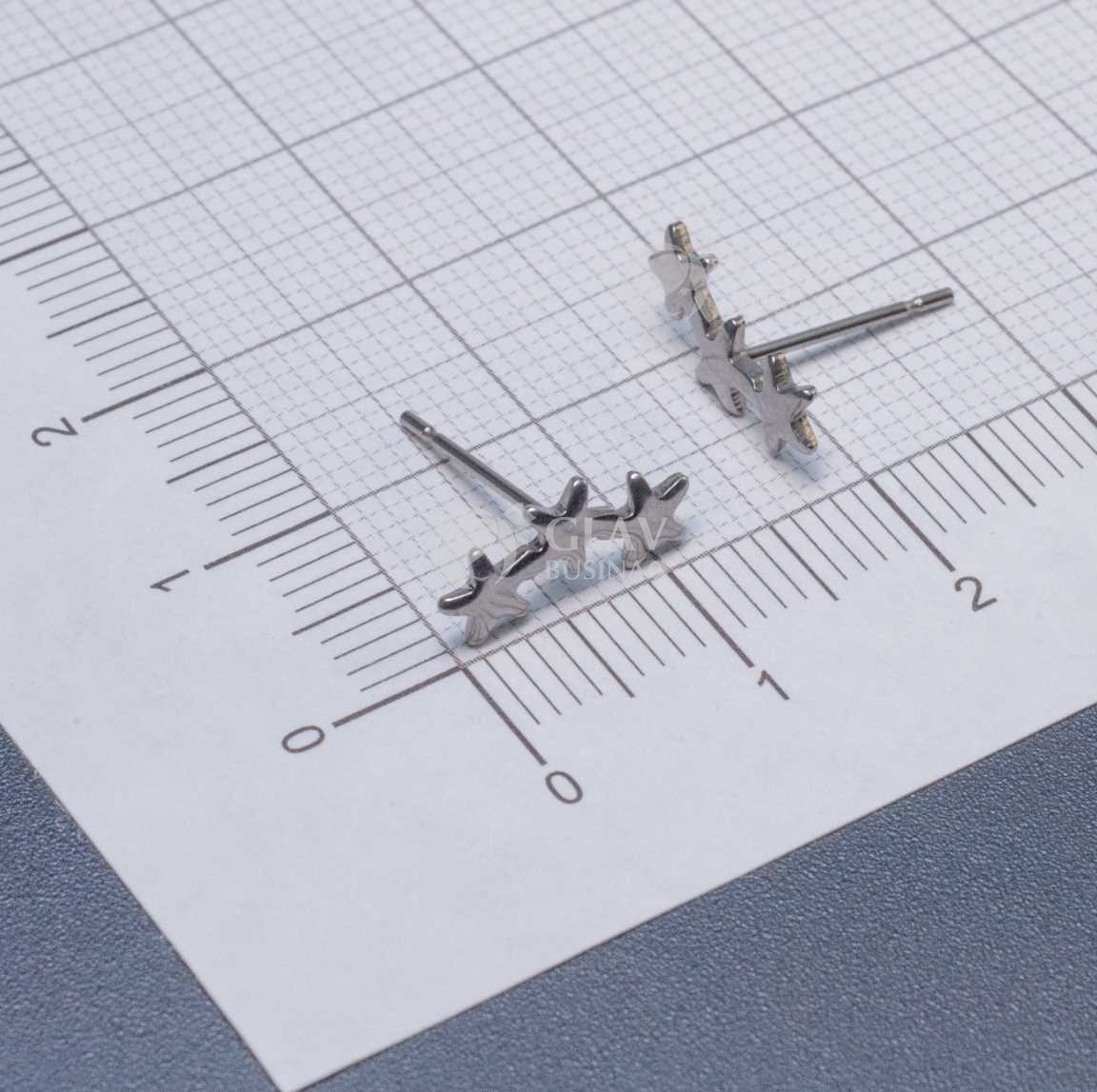 Пусеты созвездие, из хирургической стали, р-р 12х5.5х1мм, гвоздик 11х0.8мм, цвет стальной.