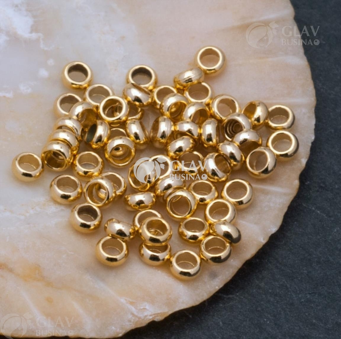 ОПТ (1000 бусин) Кримпы (зажимные бусины) р-р 2мм,  хирургическая сталь, покрытие 24K Gold Plated.