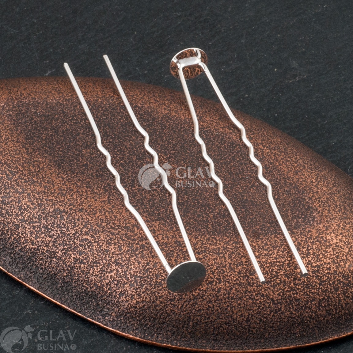 ОПТ (50 шт) Железная шпилька для волос с круглой латунной площадкой, длина 63мм, сеттинг 8мм, серебро.