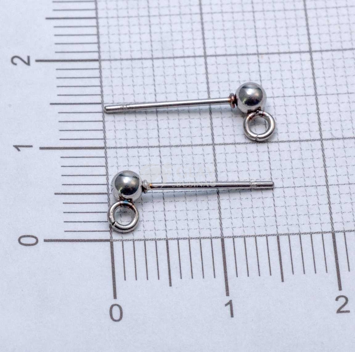 Стальные пуссеты с шариком, диам. 3мм,с гвоздиком 12х0.7мм и параллельным разъемным колечком 1.5мм.