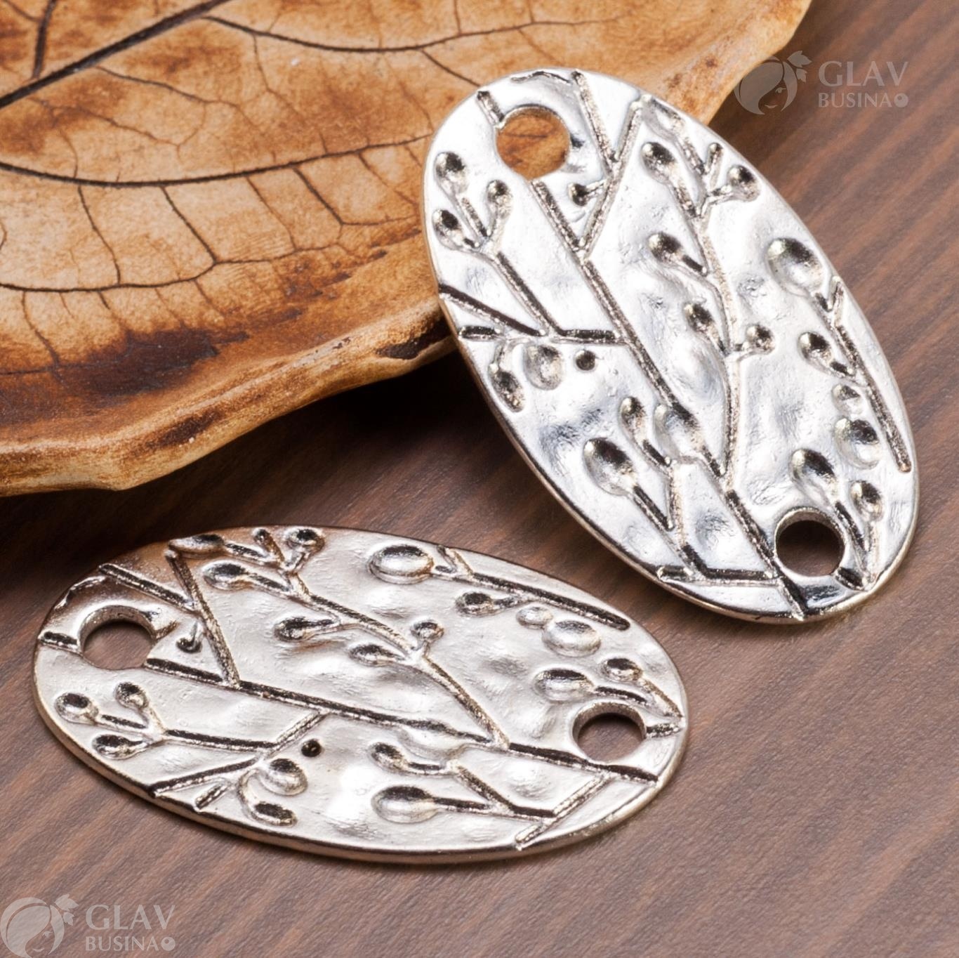 ОПТ (10 шт) Коннектор для бижутерии 1/1, р-р 38х21.5х1.5мм, отв-я 3мм, сплав, цвет чернёное серебро.