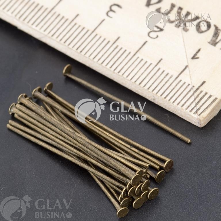 ОПТ (1000 шт) Штифты для бижутерии (пины) - гвоздики с Г-образной шляпкой железные, бронзового цвета, р-р 30х0.8мм.