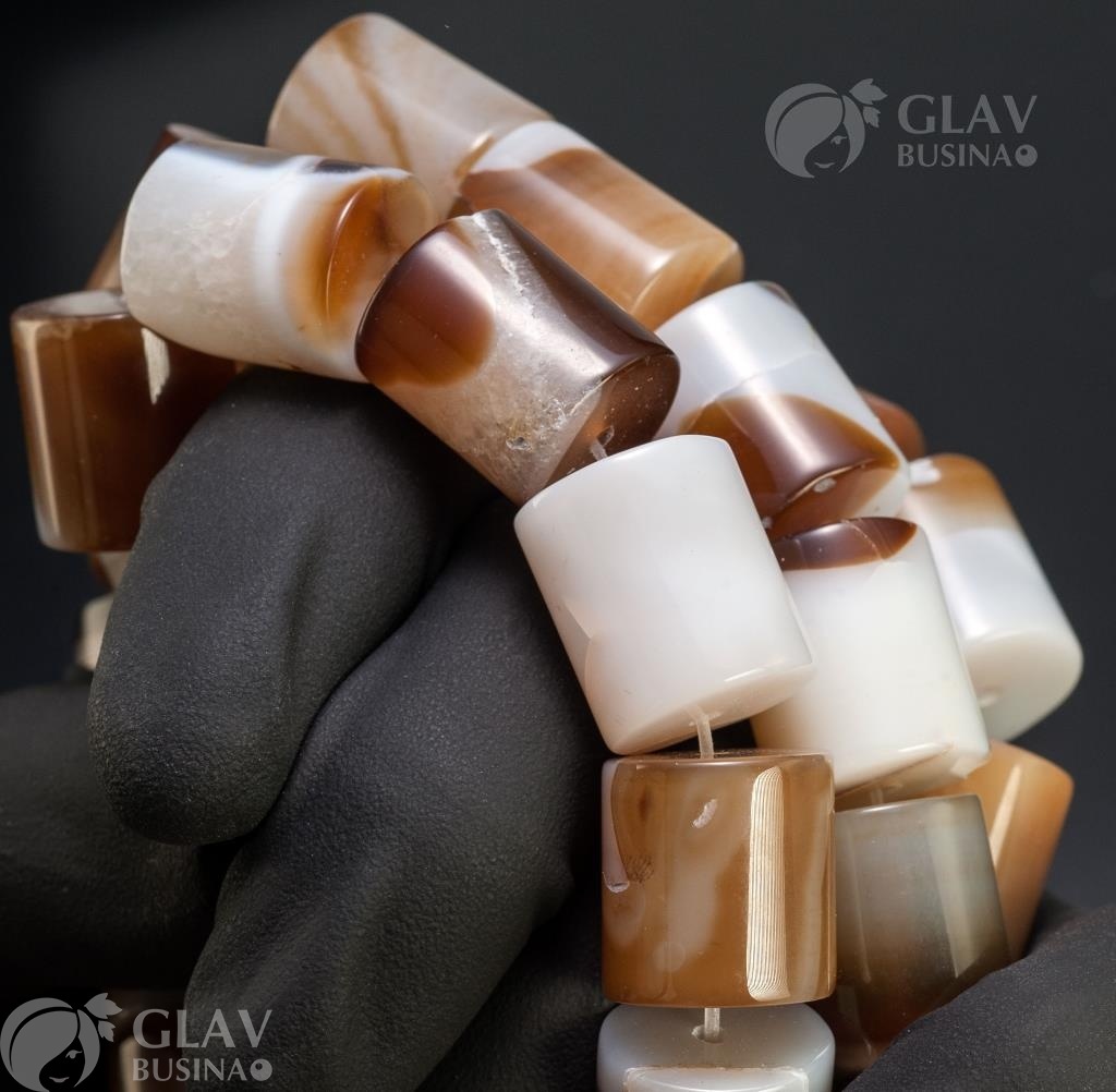 ОПТ (5 бусин) Уценка: Бусина бразильского агата, цилиндр, р-р 18х15мм, отв-е 1.5мм.