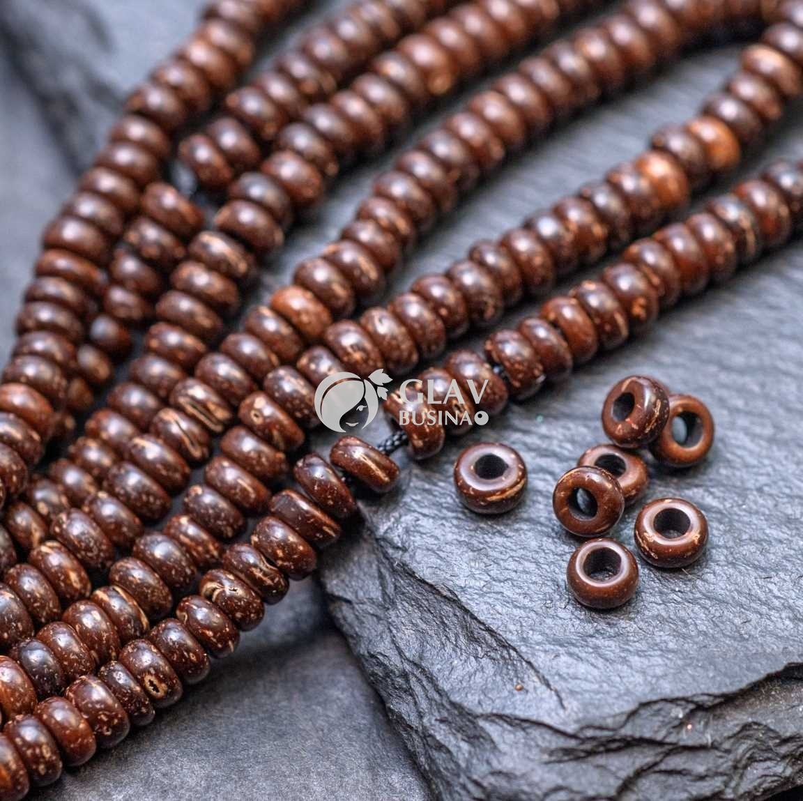 ОПТ (500 бусин) Бусины-хейши из оболочки кокосового ореха, цвет коричневый, р-р 4х2мм, отв-е 1,5мм.