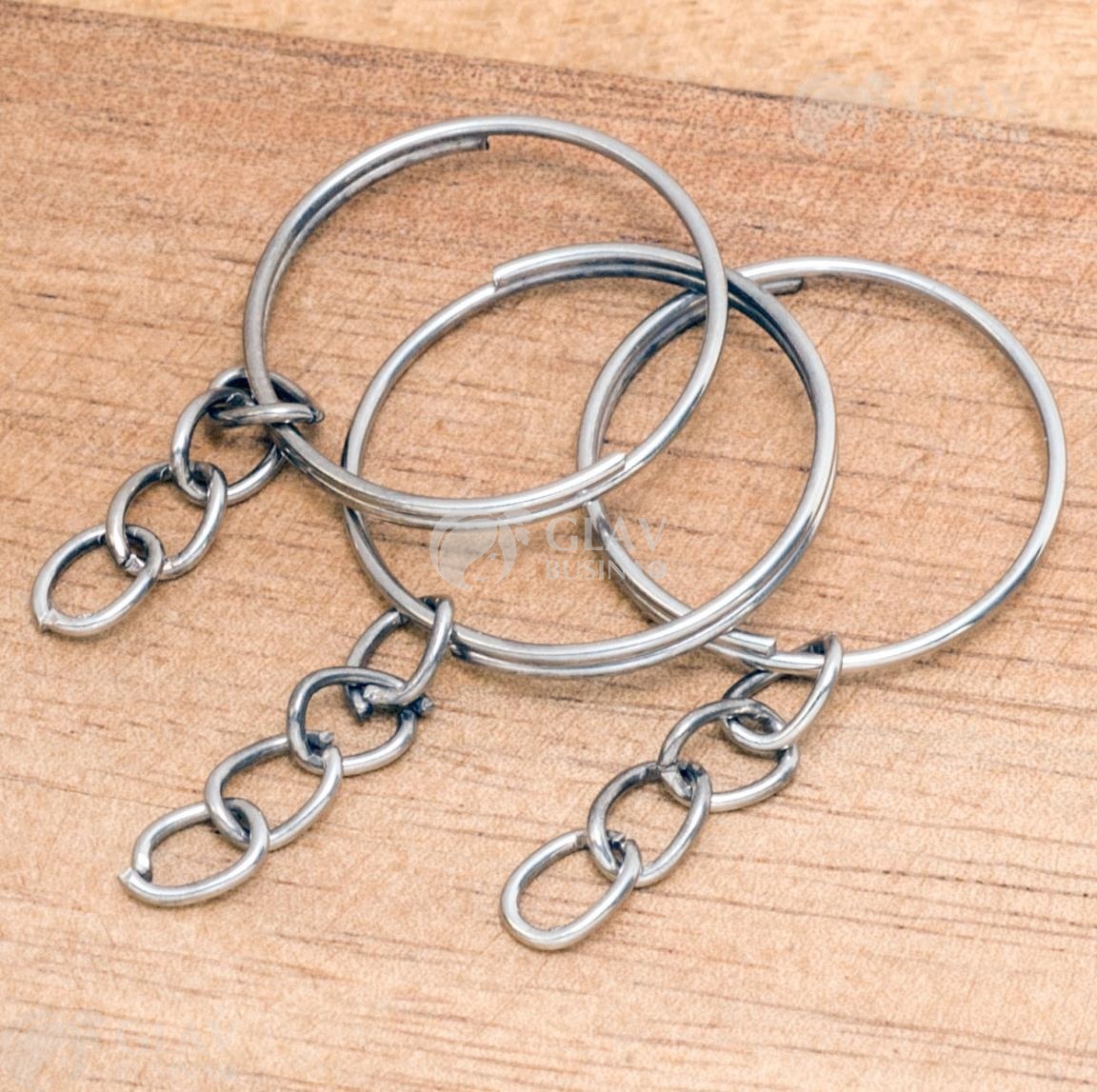 ОПТ (500 шт) Основа для брелка с цепочкой, цвет платина, размер кольца 20х1мм, цепочка 6х5х0.8мм.