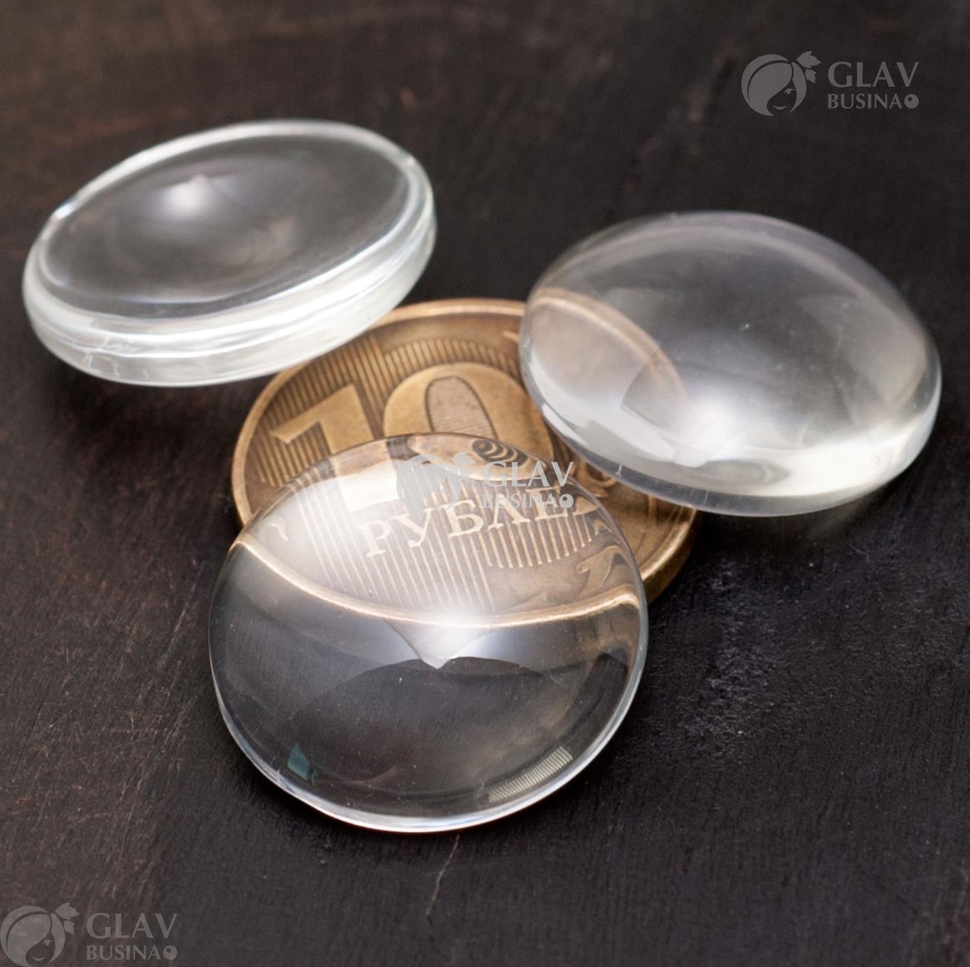 ОПТ (40 шт) Кабошоны стеклянные, прозрачные, круглые, р-р 19.5-20х6мм.