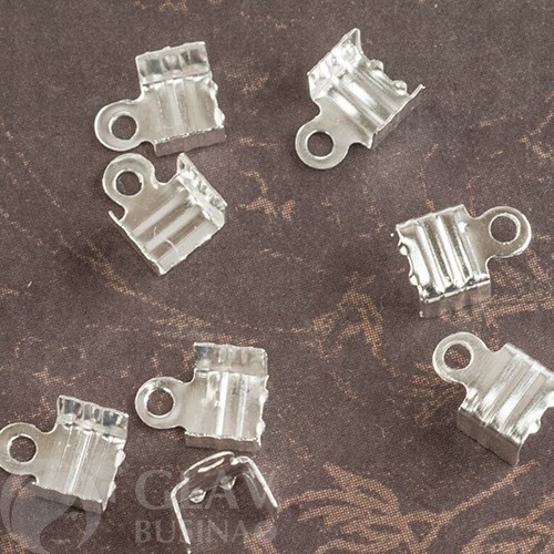 Концевики для тонких шнуров, железо, цвет серебро, ширина 6мм, отверстие 1.5мм, около 50 шт.