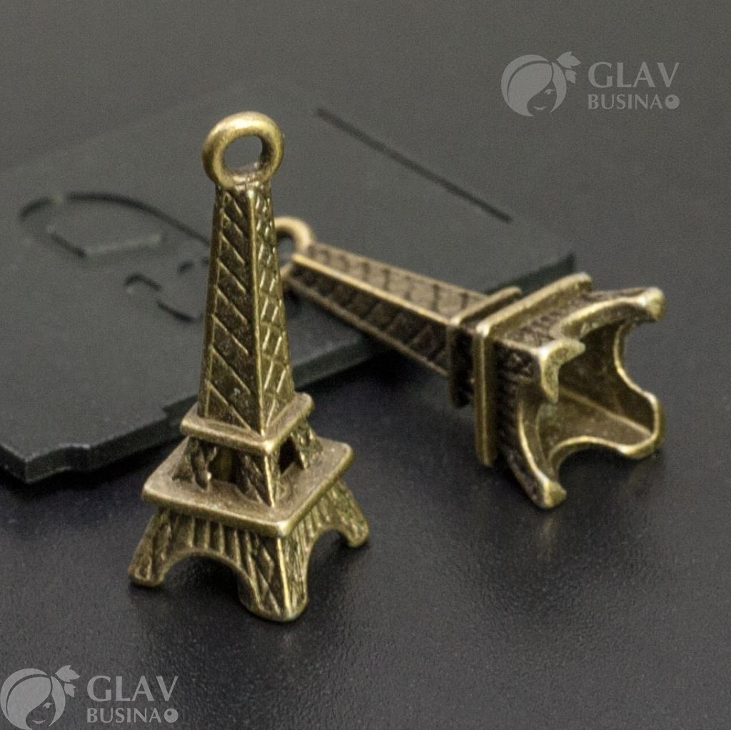 ОПТ (20 шт) Подвеска Эйфелева башня, объемная, р-р 24х8мм, отв-е 1.5мм, бижутерный сплав, цвет бронза.