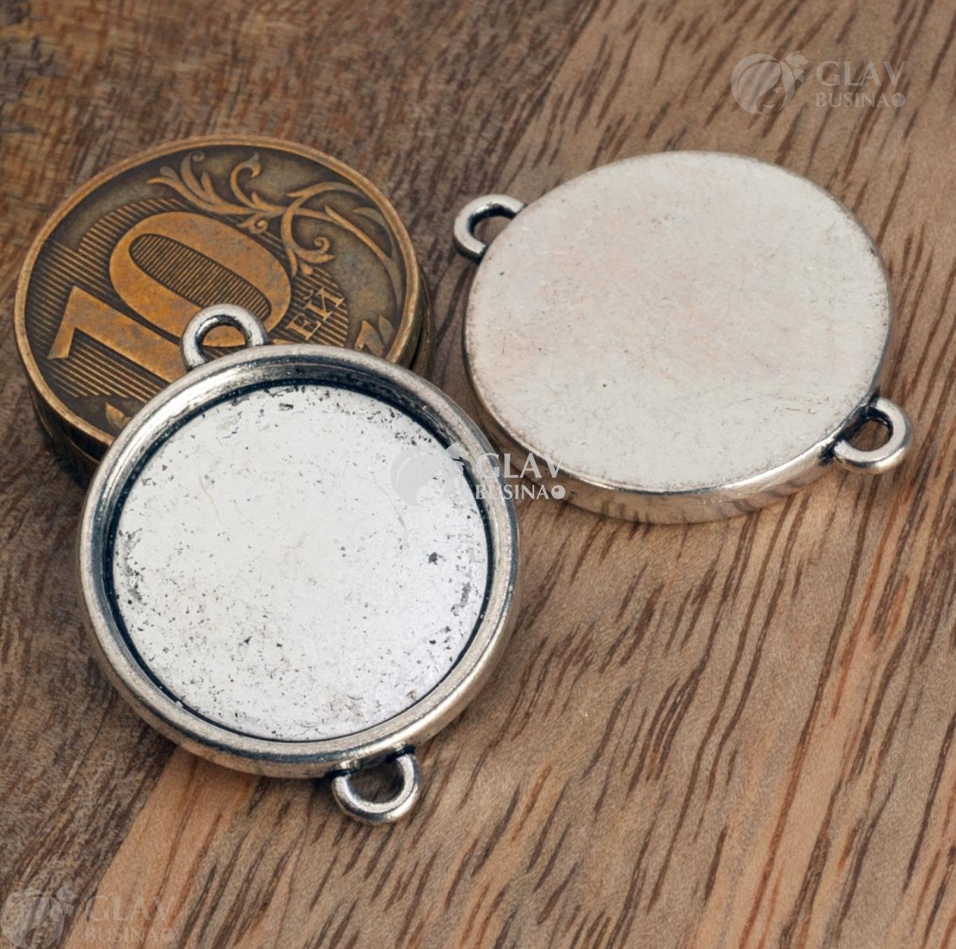 ОПТ (20 шт) Коннектор 1/1 с сеттингом под кабошон 20мм, р-р 31х24мм, отв-я 2мм, сплав, цвет  античное серебро.