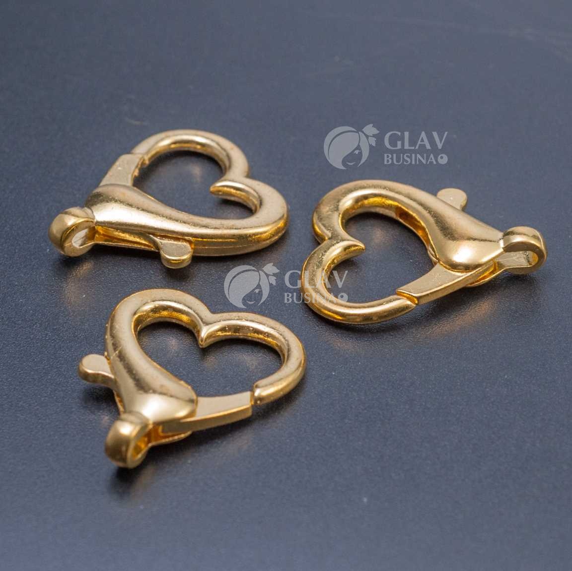 Замок-карабин сердце, цвет желтое золото, бижутерного сплав, р-р 26х22х5 мм, отв-е 2 мм.