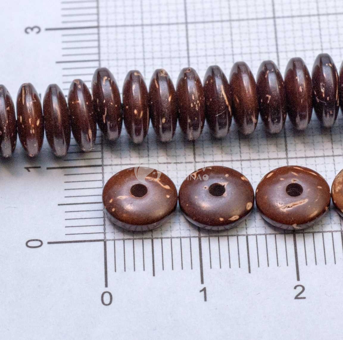 Бусины-хейши из оболочки кокосового ореха, цвет коричневый, р-р 8х3мм, отв-е 1,5мм.