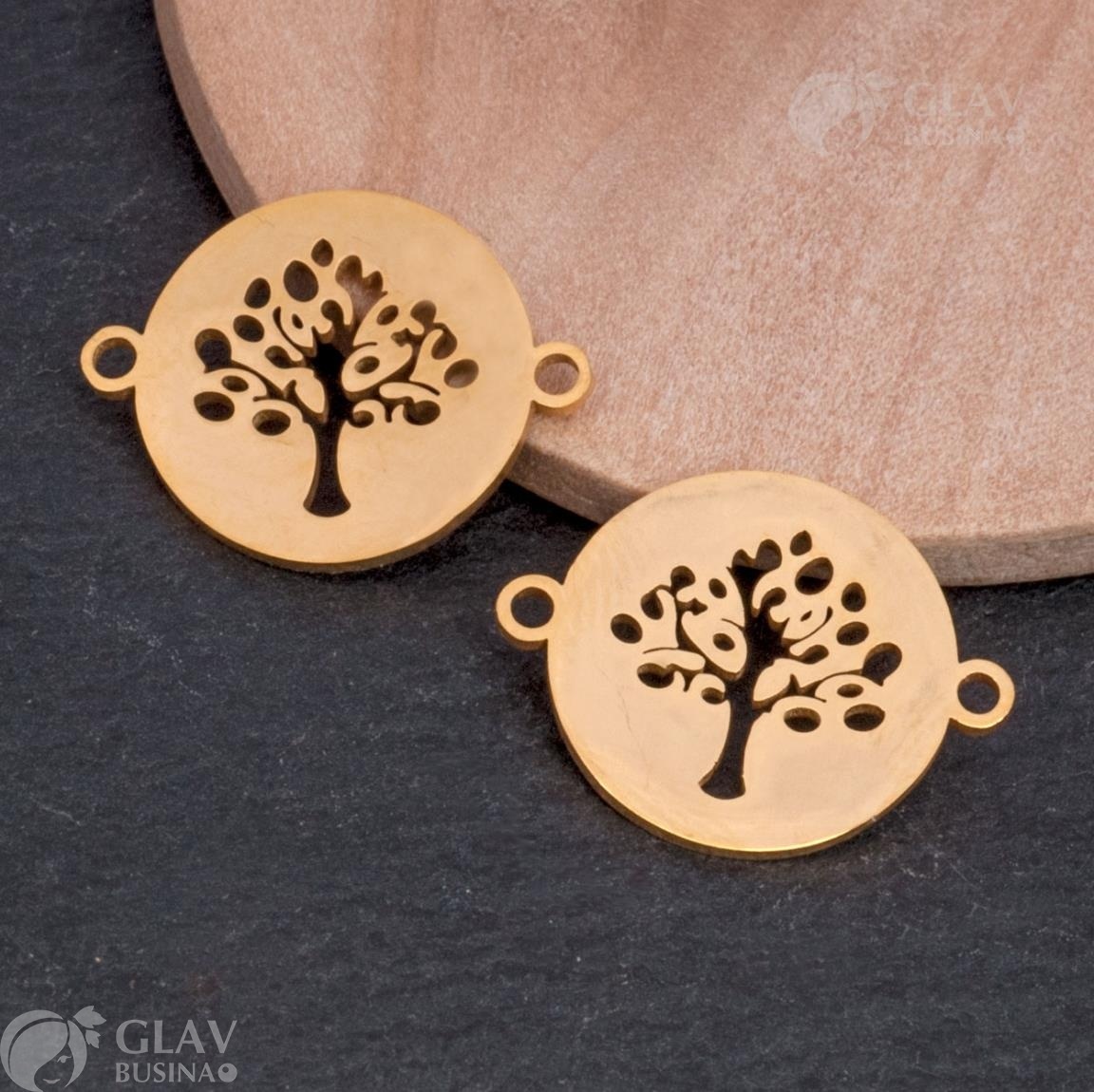 ОПТ (5 шт) Коннектор для браслета "Древо жизни", р-р 20х15х1мм. Долговечная фурнитура из полированной хирургической стали в анодировании золотого цвета.