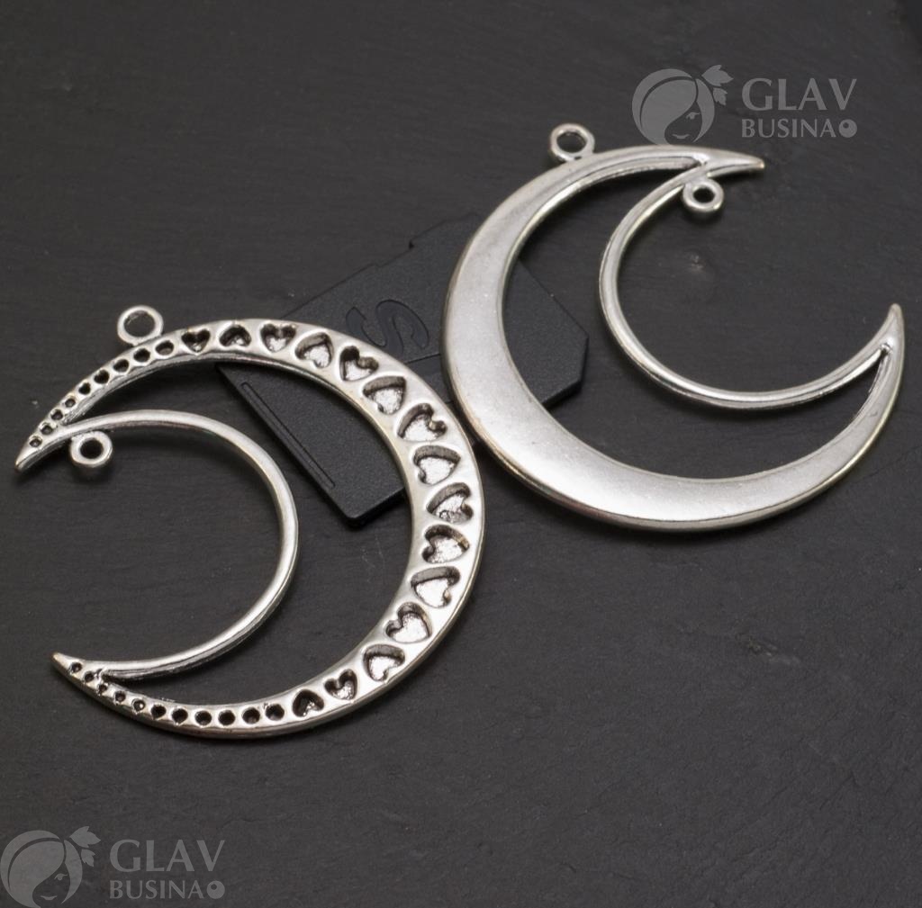 ОПТ (10 шт) Не идеальная подвеска Полумесяц, пятна на покрытии, р-р 50х46х5мм, отв 2.5 и 1.9 мм, бижутерный сплав, цвет чернёное серебро.