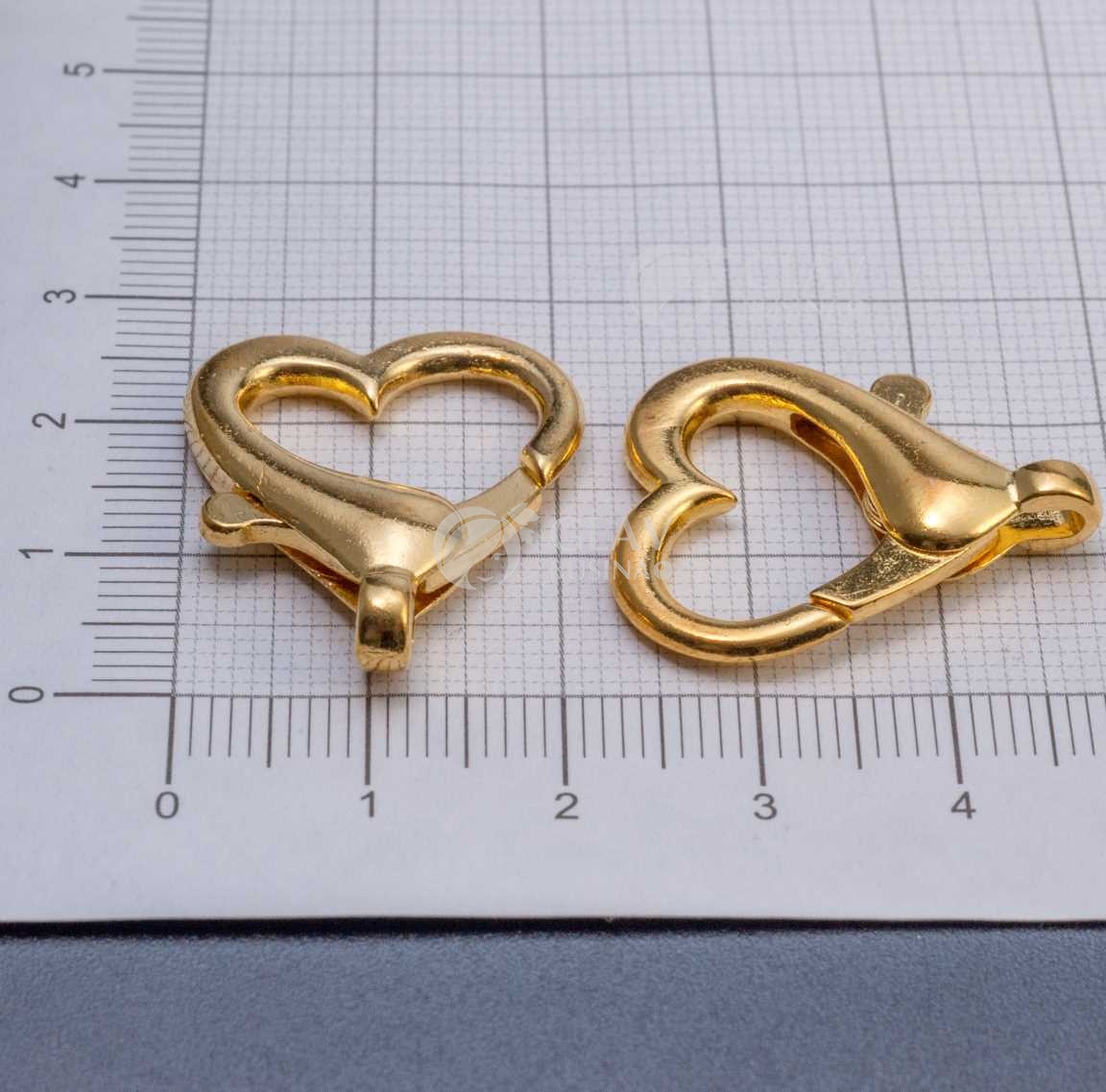 Замок-карабин сердце, цвет желтое золото, бижутерного сплав, р-р 26х22х5 мм, отв-е 2 мм.