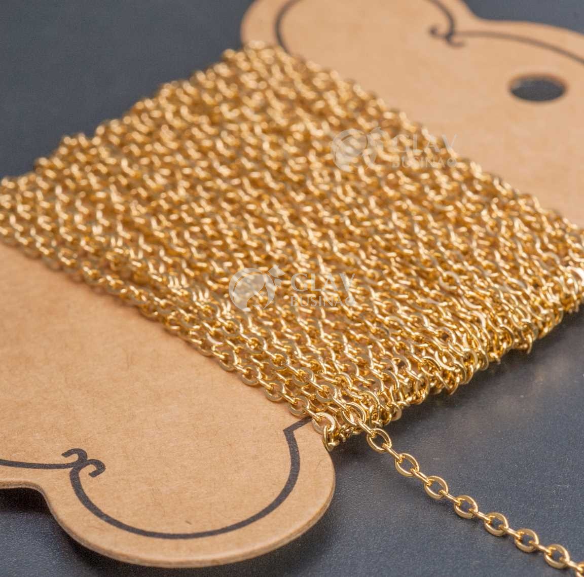 Цепочка 3х2х0.4мм, якорная, звенья круглые запаянные, хирургич. сталь, долговечное золотое покрытие, катушка 5 м.