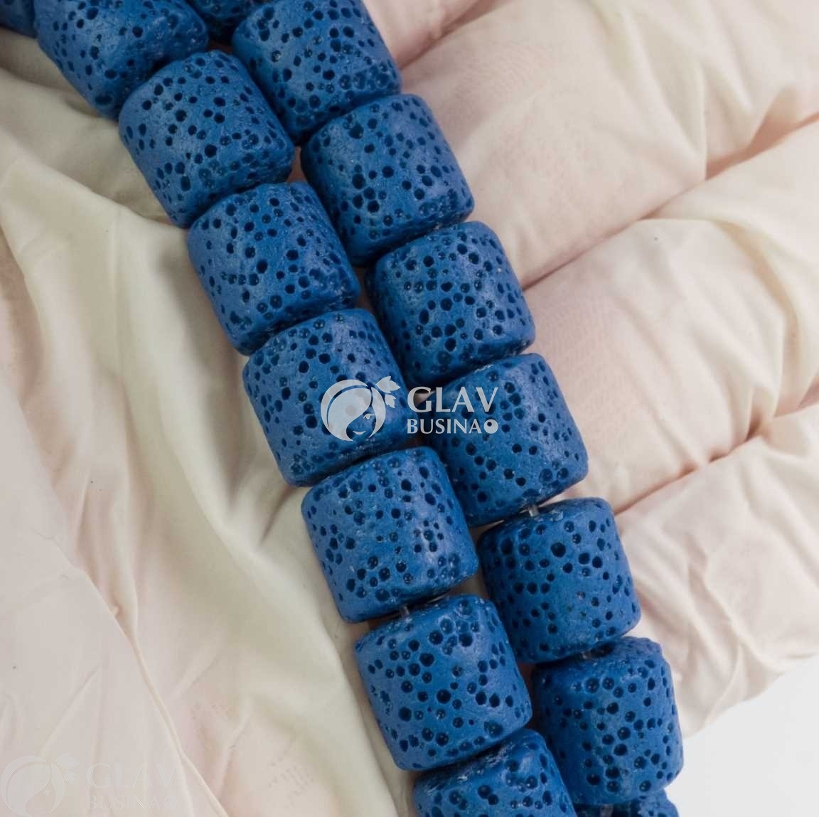 ОПТ (20 бусин) Бусины-цилиндры из натуральной лавы, тонированные, синие, р-р 10х10мм, отв-е 1мм.