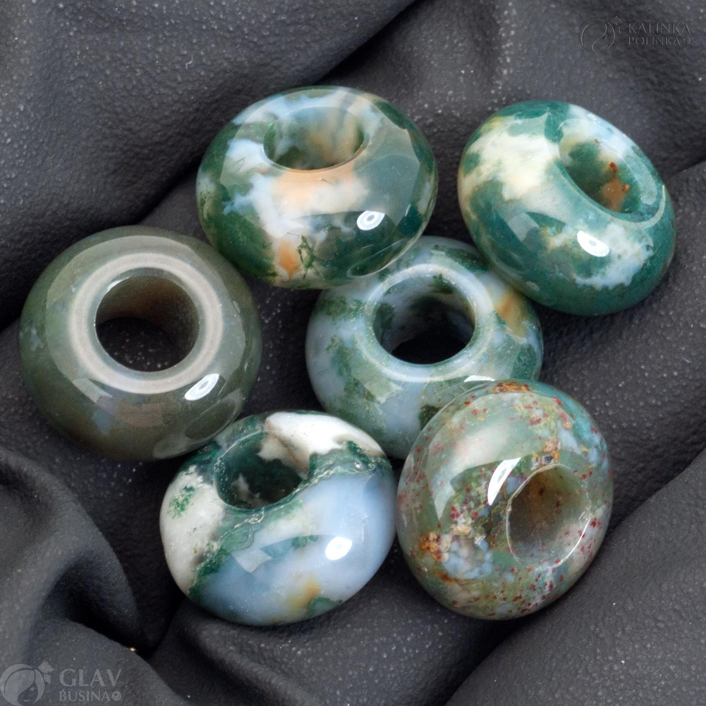 Бусина-шарм из мохового агата, р-р 14х8мм, отв-е 5.7мм.